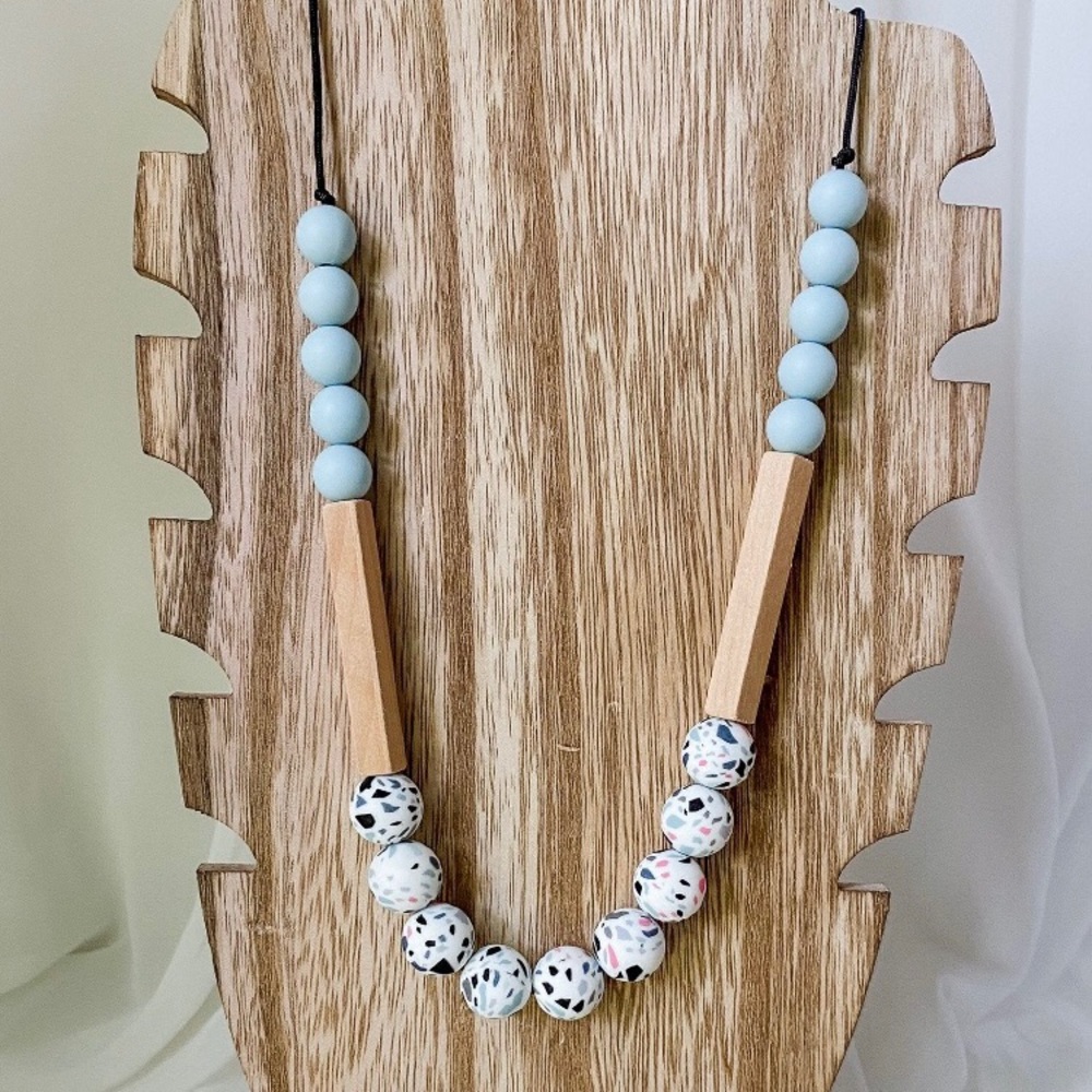 Terrazzo & Blue Silicone Breastfeeding Necklace